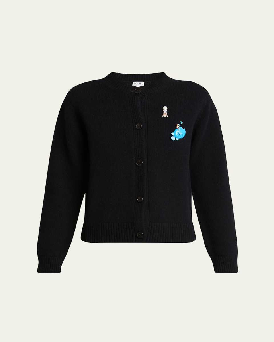 Fish Embroidered Wool Cardigan